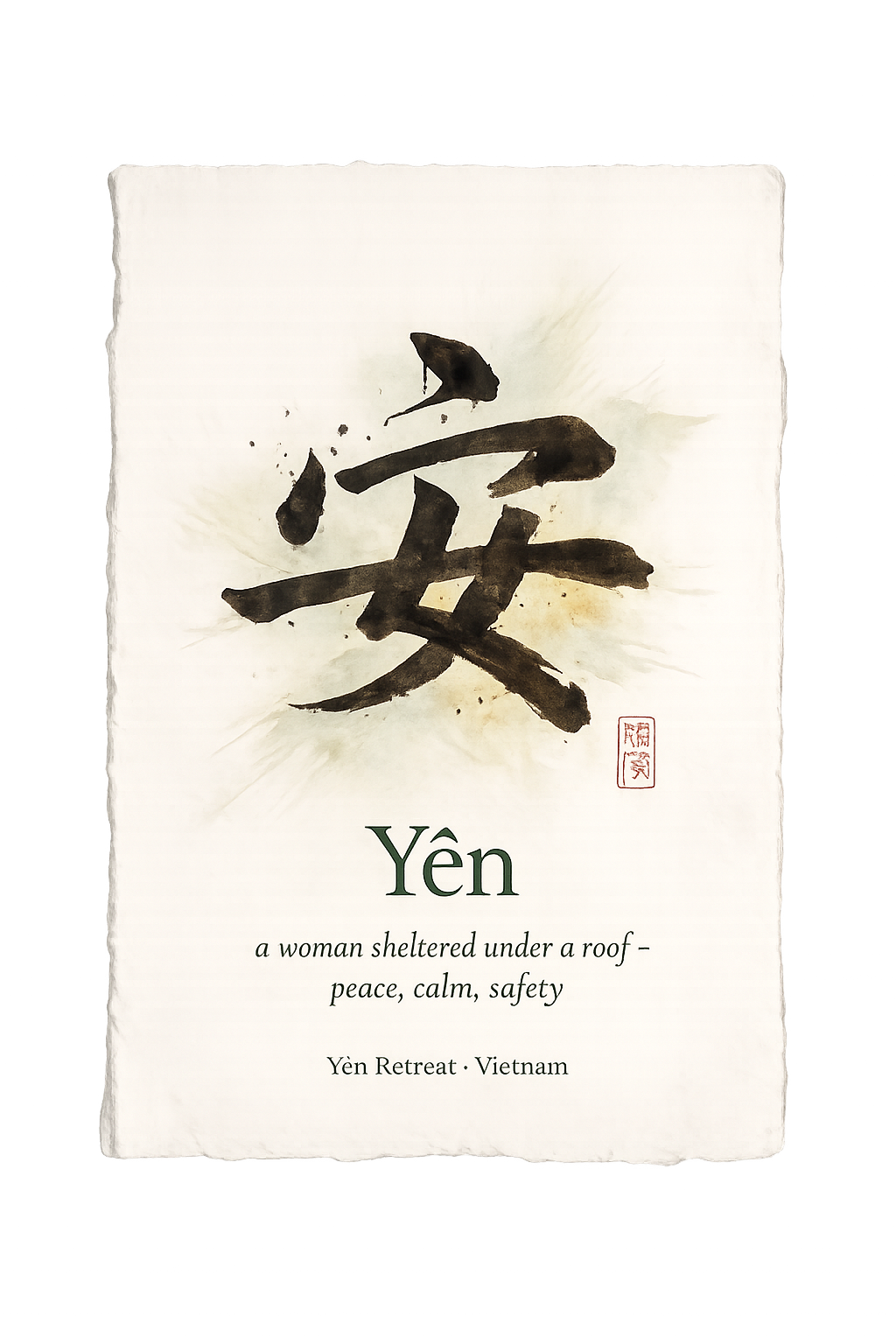 Yên calligraphy artwork for peace, calm and safety